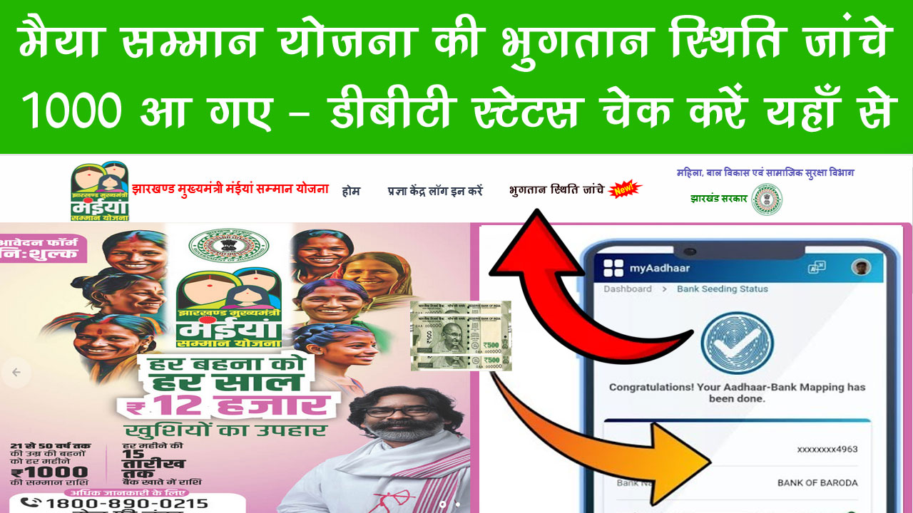 Maiyan Samman Yojana Rs1000 Payment DBT Status Check @ mmmsy.jharkhand.gov.in Status alt=