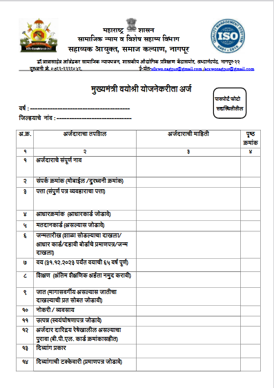 Mukhyamantri Vayoshri Yojana Form PDF Download 